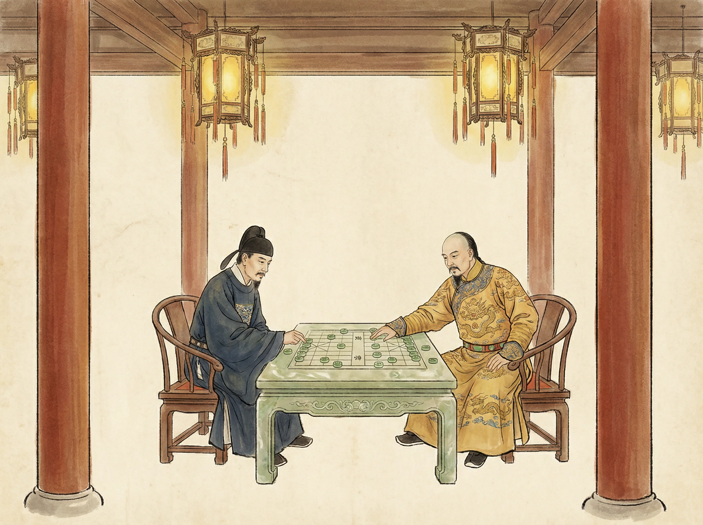 模拟皇帝与大臣在乾清宫御前对弈 ev扑克 的场景