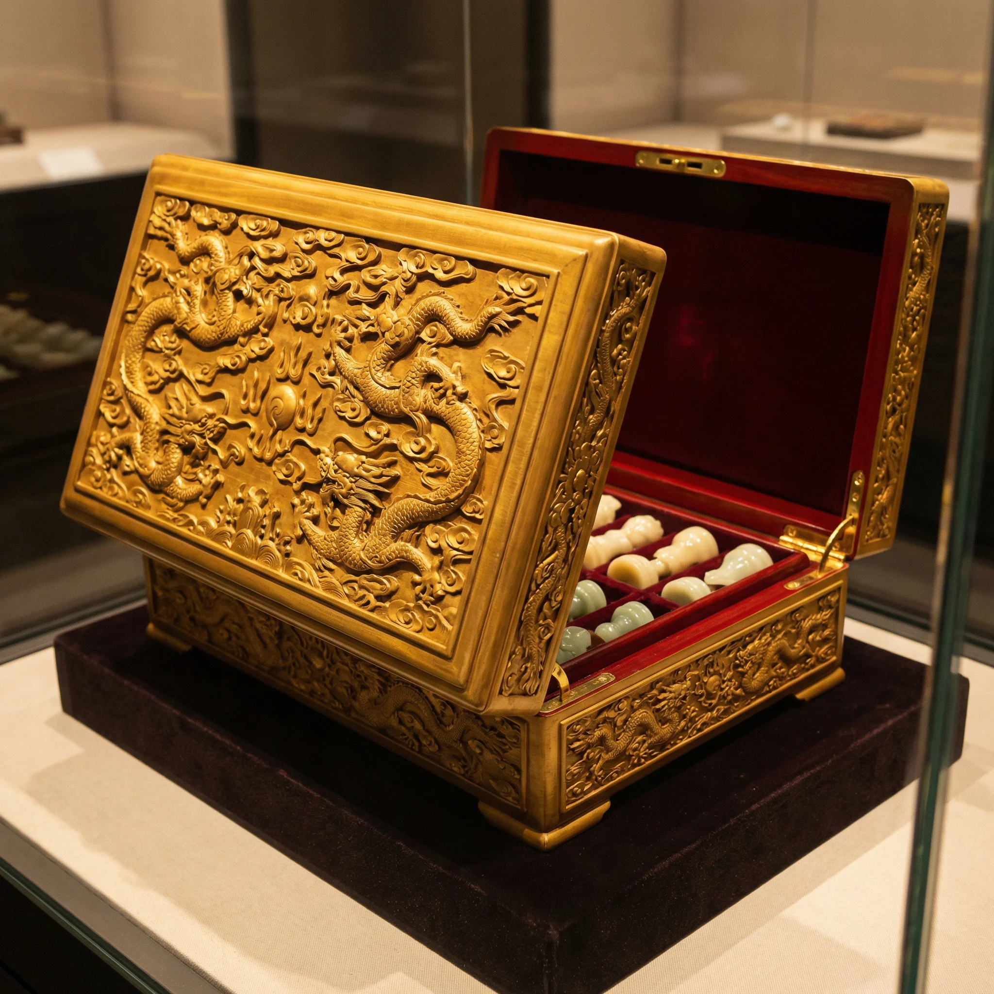金丝楠木龙纹棋盒 - ev扑克 收藏品